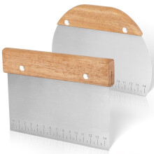 Fzyisw 2Pcs Dough Scraper with Scale 15CM Food Grade Stainless Steel Dough Cutter with Wooden Handle, Bench Scraper