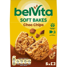 Belvita Soft Bakes Chocolate Chip Cereal Snack Bars with 5 Wholegrains & High Fibre, Multipack 250 g (5 x 50 g)