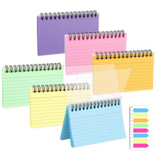 Dacitiery 6 Packs Index Cards, 300 Sheets Flash Cards Coil Multicolor Revision Flash Cards with 180 Sheets Sticky Index Tables Memo Note Revision