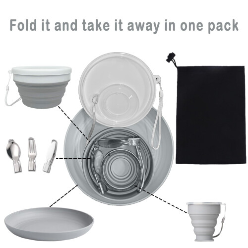 6 in 1 Foldable Storage Camping Mess Kit for Travel, Camping, Picnic, 1