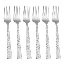 Herogo Fork Set of 6, Stainless Steel Dinner Fork Set, Table Fork with Hammered Square Handle, Ideal for Home, Hotel, Restaurant