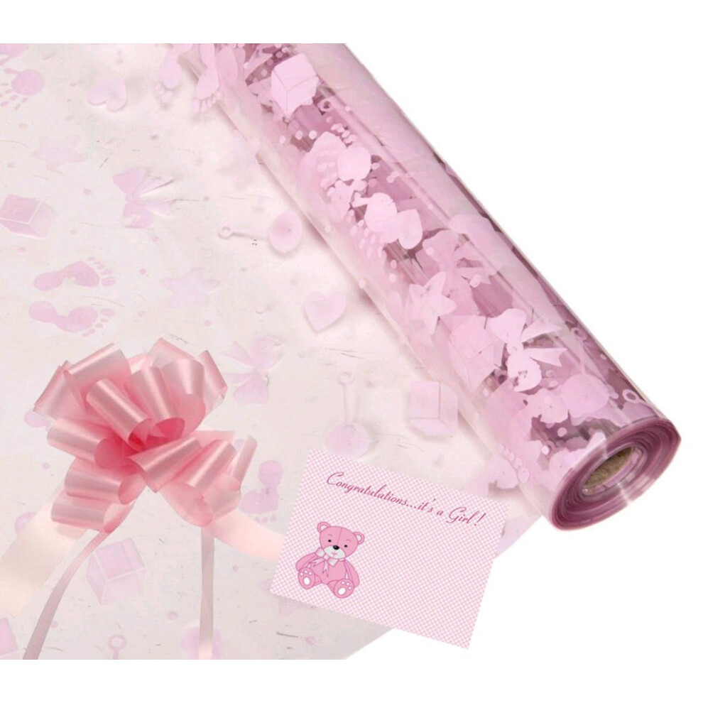 Photos - Other Office Equipment Craft Baby Girl Cellophane Gift Wrap Hampers Florist Baby Shower + Free Pull Bow, Curling Ribbon & Card (3 Metre, Pink Ribbon, Pin