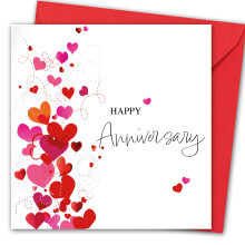 Anniversary Card. Heart and Roses Design, with Red foil. Card with Red Envelope. 150x150mm. Made in UK