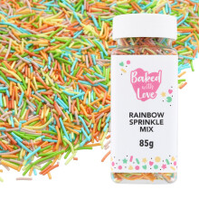 Rainbow Sprinkles By Baked With Love | 85g | Multi-Coloured Sugar Cake Sprinkles, Edible Cake Decorations, Sugar Strands For Cupcakes