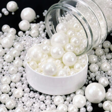Edible Pearls for Cake Decorating 130g, White Sugar Pearls, Pearl Sprinkles Mix for Cupcake Topper Cookie Ice Cream