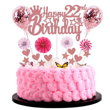 Jrzyhi Happy 22nd Birthday Cake Topper for Women and Men - Rose Gold 22 Years Old Celebration Decoration