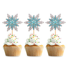 Blumomon 24 Pack Snowflake Cupcake Toppers Glitter Double Layer Winter Frozen Cake Toppers for Birthday Party Christmas Wedding Party Cake