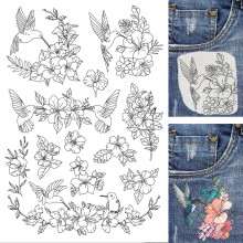 BENECREAT 4 Sheets 60Pcs Hibiscus Hummingbird Water Soluble Embroidery, 30x21cm Stick and Stitch Embroidery Paper Stabilizer Water Soluble Hand
