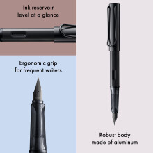 LAMY AL-star black - Fountain Pen with ergonomic grip & black steel nib in size B - lightweight aluminum body - including LAMY T 10 blue cartridge -
