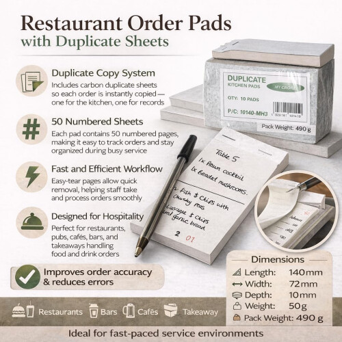 Restaurant Order Pad with Duplicate Sheet, Pack of 10 2