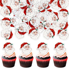 Blumomon 40Pcs Edible Santa Claus Cupcake Toppers Edible Merry Christmas Cake Decorations Selected Christmas Cupcake Decorations Party Holiday