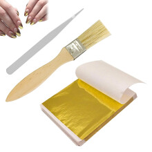 100 Sheets Gold Leaf,100 Sheets Edible Gold Leaf,Imitation Gold Leaf Edible for Cakes,Gold Paper,Gold Leaf Kit with Brush Tweezer,Foil Art for