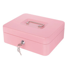 Goehiaul Pink Metal Cash Box with Lock, Portable, 9.84x7.87x3.54 Inches