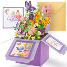 Hierein Butterfly Flower Birthday Cards for Women, 3D Pop Up Happy Birthday Cards Box for Female, Pop-up Gift Box with Envelope Blank Cards, Greeting