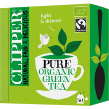 Clipper Organic Pure Green Tea Bags, Box of 50 Teabags, Organic Tea for Home and Office, Eco-Conscious, Fair Trade Tea, Natural, Unbleached