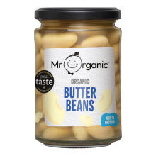 Mr Organic Butter Beans, High Protein and Fibre, for Healthy Home Cooking, No Additives, Sustainably Sourced, Suitable for Vegans - 1 x 350g Glass Jar