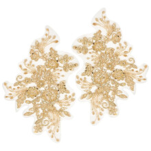GORGECRAFT 3D Sequins Embroidered Lace Applique Flowers Sew on Trim Patches Glitter Paillette Bead Floral Collar Fabric Craft Decoration Patch for