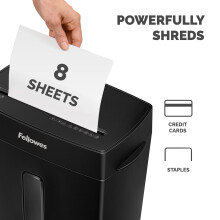 Fellowes Powershred FS-8C 8 Sheet Cross Cut Personal Shredder for Home and Office Use - 15 Litre Bin - Security Level P4-Amazon Exclusive, Black