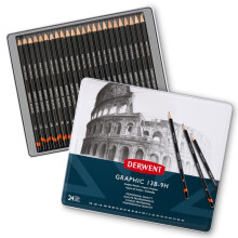 Derwent 34202 Graphic Full Set Graphite Drawing Pencils, Professional Quality, Black ,Set of 24