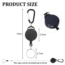WOLMIK 3-Piece Retractable Key Chain, Heavy Duty Key Reel, Extendable Keychain with Nylon Rope, Retractable ID Badge Holder, Black