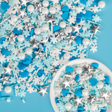 Edible Frozen Sprinkles,130g Blue Heart White Snowflake Silver Star Pearl Jimmies Mix,Sugar Pearls Sprinkles for Baking Decorations Cake Cookies