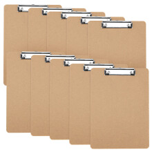 ZEONHEI 10 Pack A5 Clipboard, Hardboard Clip Boards, Wooden Clipboards with Hanging Hole and Low Profile Metal Clip, Memo File Clip Board for Office
