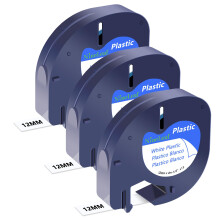 NineLeaf 3 x Compatible for Dymo Label Tape 91201 91331 Refills Dymo Letratag Plastic Tape Black on White 12mm x 4m Letra Tag LT-100H LT-100T LT-110T