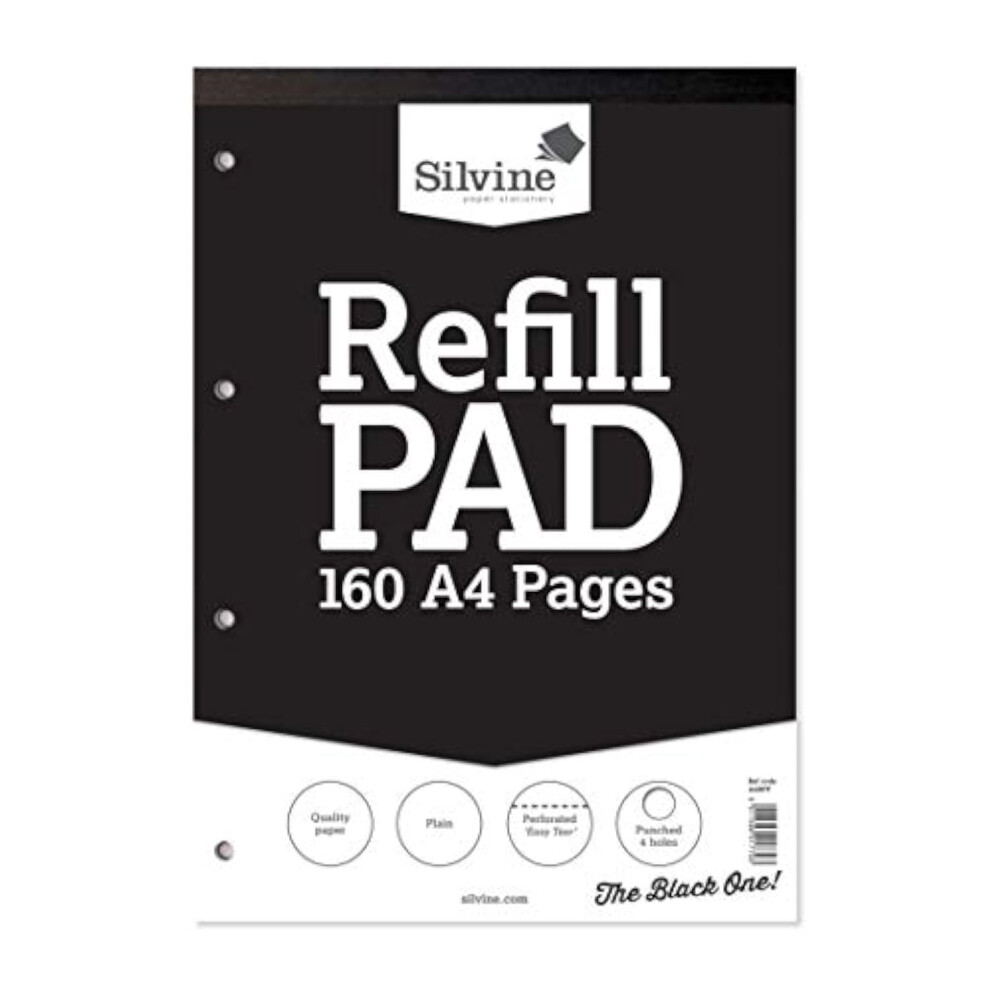 Silvine 160 Page A4 Refill Pad, Head Bound and Punched 4 Holes. Plain White Pages. Ref A4RPP-image-OPC-PWMKWVG-NEW