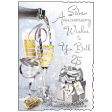 Jonny Javelin Silver 25th Wedding Anniversary Card - Champagne Glasses 9x6.25