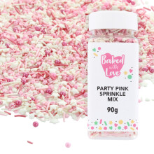 Pink Sprinkles By Baked With Love | 90g | Pink & White Sugar Cake Sprinkles, Edible Cake Decorations, Sugar Hearts, Stars, Strands
