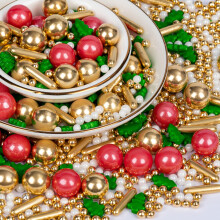 Twisweet Christmas Sprinkles 130g, Gold and Red Pearls for Cake Decorating, Edible Christmas Tree Sugar Sprinkles for Baking, Candy Pearls Rods Mix