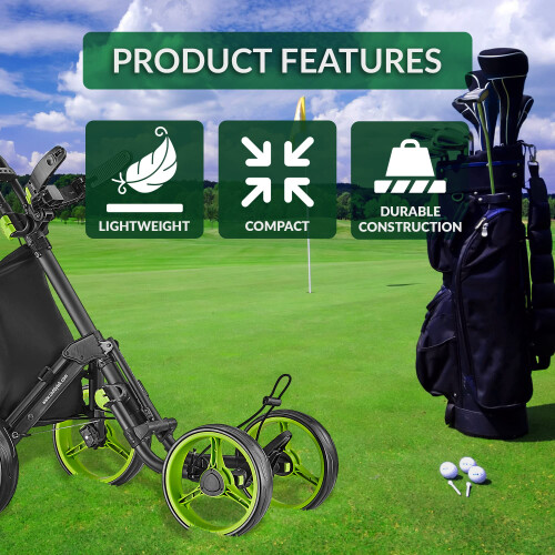 Caddytek 4 Wheel Golf Push Cart - Compact, Lightweight, Close Folding Push Pull Caddy Cart Trolley - Explorer V8, lime, one size 2