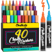 Chalkola Liquid Chalk Pens for Blackboard, Chalkboard, Whiteboard, Window, Labels, Glass, Board - Pack of 40 (Neon, Pastel & Metallic) Paint Colours