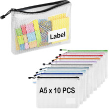 10 Pack A5 Plastic Zipper Wallets with Label Pocket, TRANBO Zip-Lock Document File Folder Bags for School Home Office, Travel Document Storage
