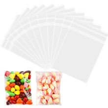 AMZJIMTOP Cellophane Bags Pack of 100 (4 x 6 Inches) - Small Cellophane Sweets Cookies Bags, Self Seal Clear Adhesive Plastic Bags for Cookies