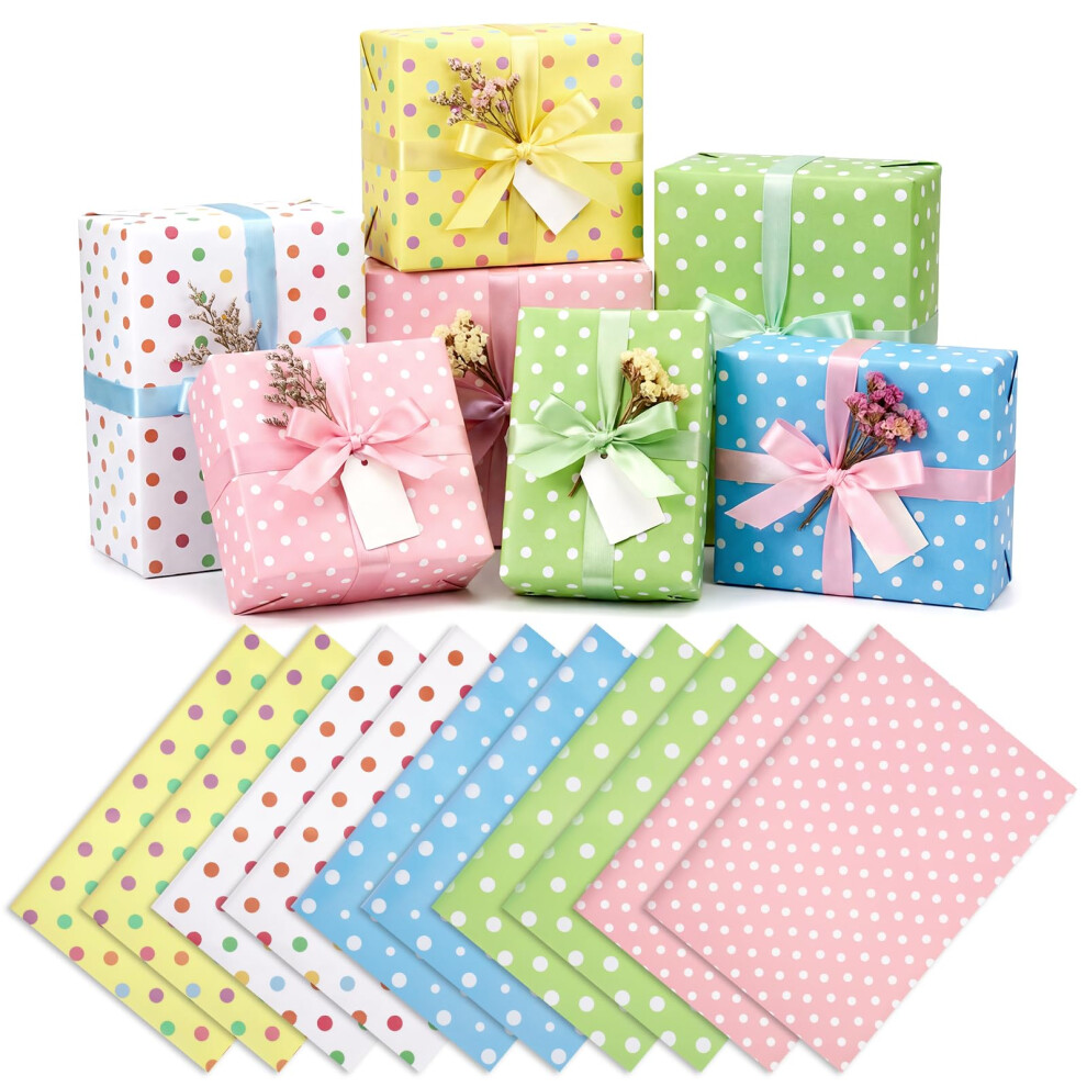 Photos - Other Office Equipment woric 10 Sheets Birthday Wrapping Paper, Polka Dot Gift Wrapping Paper Colorful Gift Wrap with Tape for Birthday Baby Shower