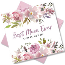 Punkcards - Mothers Day Card for Mum - ‘Best Mum Ever’ - Mothers Day Cards - from Daughter Son - Pink Watercolour Flowers - Beautiful Design