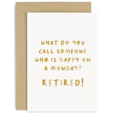 Old English Co. Funny Retirement Card for Him or Her - Happy on a Monday Retired Joke Card for Men and Women - Colleague, Boss