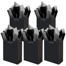 Gcardist Black Gift Bag with Tissue Paper for Birthday,Wedding, Party Supplies-20x11x24cm Medium Size Cardboard Gift Bags(8x4.3x10Inch,5pcs + Tissue
