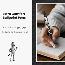 Zebra Pen Z Grip Black Pens Ballpoint, Smooth & Funky Pens With Pocket Clip, Retractable & Reliable Black Biro Multipack For Everyday Use - Animal De