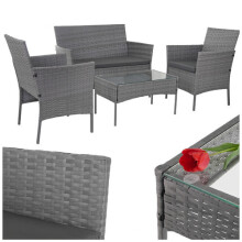 Gartenmöbelset aus Rattan, Dunkelgrau, Sofa, 2 Stühle, Tisch