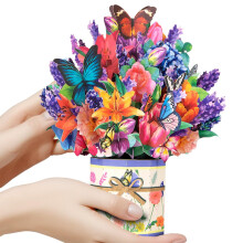 CNLITIHEKA Butterfly Flower Bouquet Pop Up Card Mother's Day Flower Card Get Well Soon Card Pop Up Greeting Card 3D Birthday Card Includes Envelope