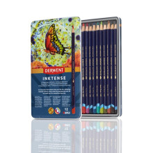 Derwent Inktense Permanent Watercolour Pencils, Set of 12 in a Tin, 4mm Premium Core, Water-Soluble, Ideal for Colouring, Painting and Crafting, Prof