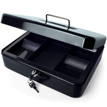 iGadgitz Home U7171 Petty Cash Box with Keys and Coin Tray, Petty Cash Tin, Money Tin -Black -12" (30cm)