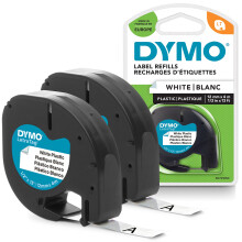 DYMO Branded LetraTag Plastic Labels | 12 mm x 4 m Roll | Black Print on White Labels | MultipurposeSelf-Adhesive Labels for LetraTag Labels Makers |