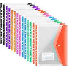 Ansook 14 Pack Expandable Punched Pockets A4 Plastic File Jackets, Colourful File Pockets