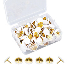 150 Pcs White Round Head Metal Thumb Tacks - Golden Steel Point Flat Pins for Map, Photo Wall, Cork Board Bulletin