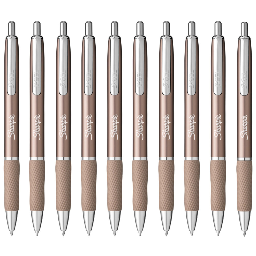 Sharpie S-Gel Pens | Medium Point 0.7Mm | Black Ink | Pack Of 10 | Metal Barrel Retractable Gel Pens | Rose Gold
