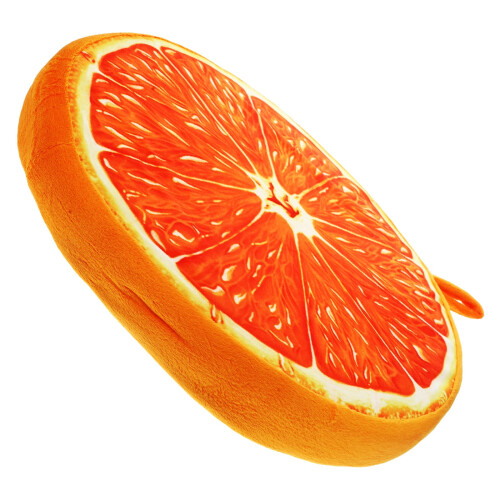 Cuscino rotondo a forma di pompelmo con fodera sfoderabile.