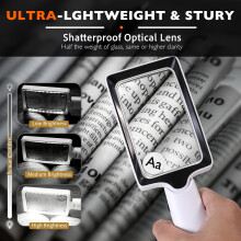 Overcomo Magnifying Glass with Light,20 LED Large Handheld Magnifier for Seniors Reading,2 Lens Design,Stepless Dimmable, Ideal for Low Vision,Close
